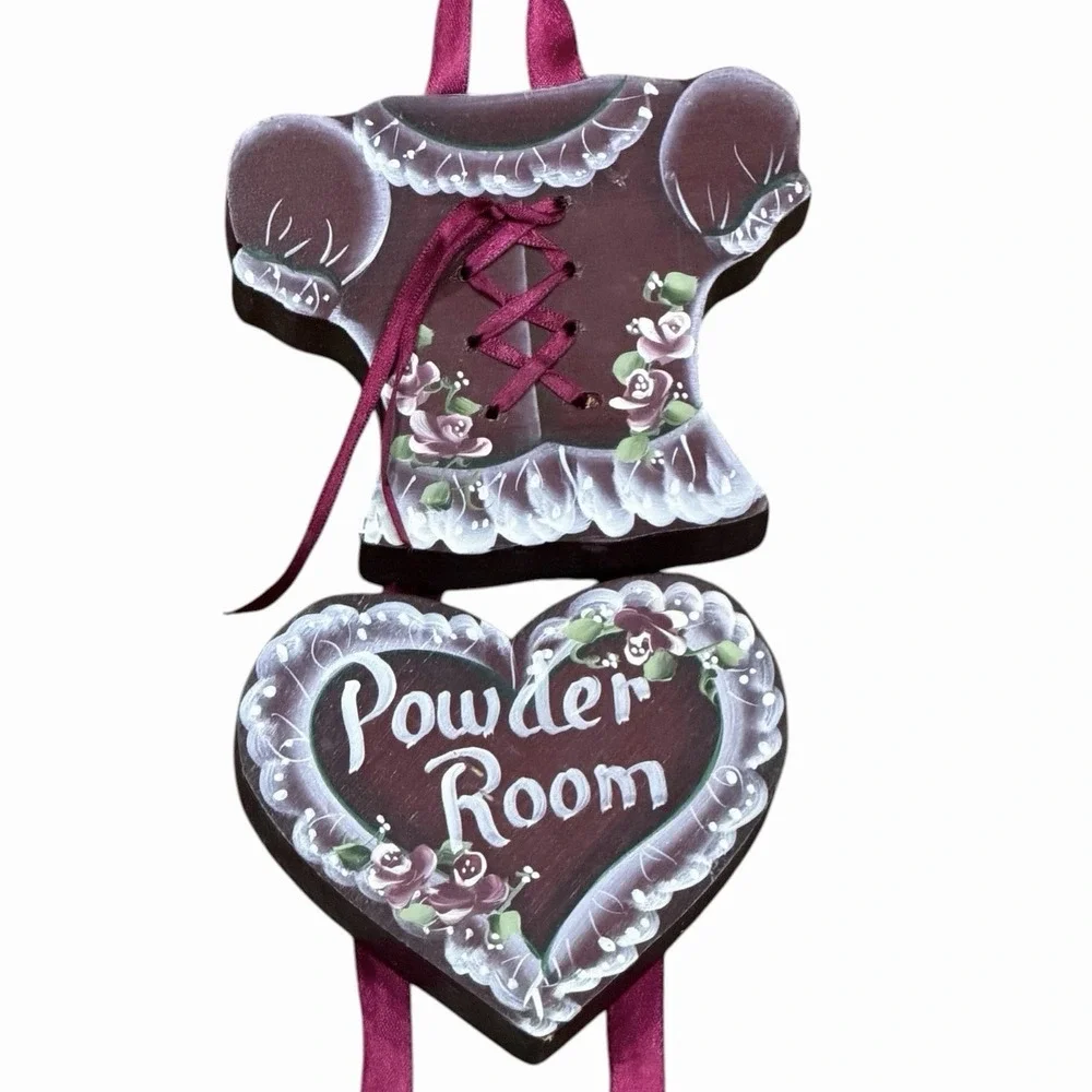 Vintage Wooden Hanging Powder‎ Room Sign Heart Farmhouse Hand Painted Cottage